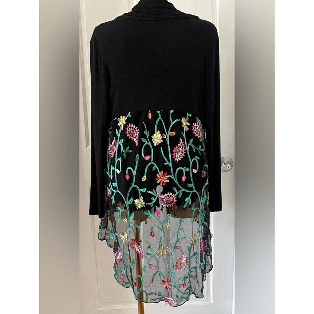 Kim & Cami Floral Embroidered Mesh Cardigan Black Boho Kimono Small